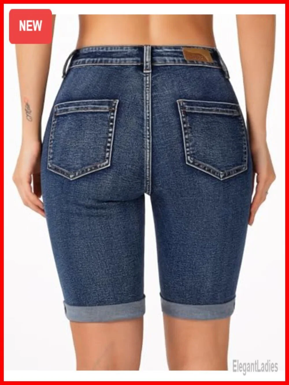 Stretchy Skinny Bermuda Jean Shorts with Front Seam